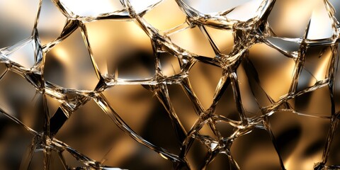 Abstract background with broken glass on a gold background.