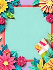 Sticker - Colorful Paper Flowers and Leaves Background