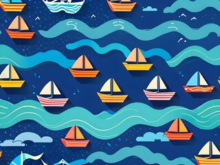 Poster - Colorful Boats Sailing on a Blue Sea