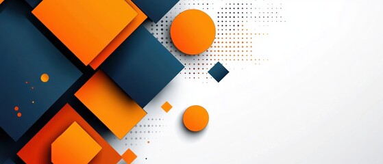 Abstract Geometric Pattern with Orange and Blue Shapes on White Background