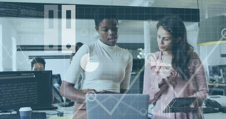 Poster - Animation of financial data processing over diverse business people in office