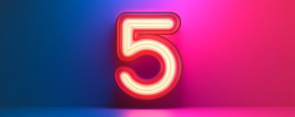 Aufkleber - Neon number five with gradient background