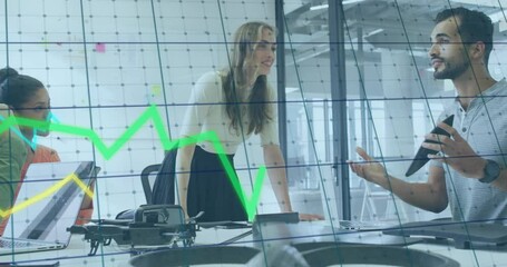 Poster - Animation of financial data processing over diverse business people in office
