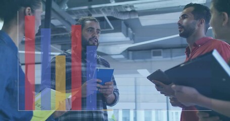 Poster - Animation of financial data processing over diverse business people in office