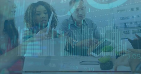 Poster - Animation of financial data processing over diverse business people in office