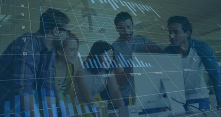 Poster - Animation of financial data processing over diverse business people in office