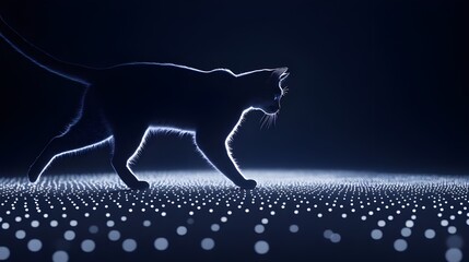 Poster - Illuminated cat walking with dotted light on dark picture