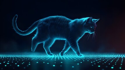 Poster - Radiant cat walking through dark with light pattern image