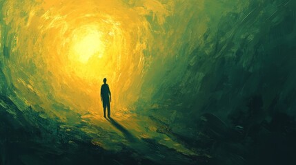 An illustration of solitude with a person in the middle of an empty space. A contemporary concept illustration with a copy space.