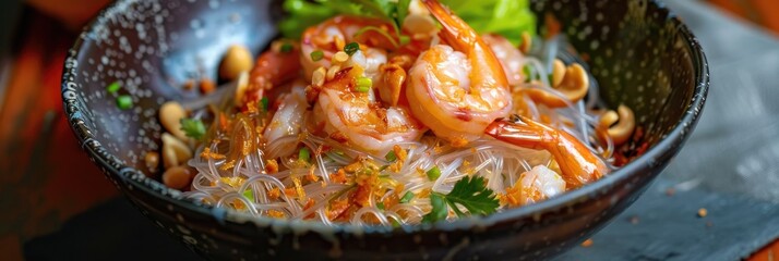 Canvas Print - Spicy Glass Noodle Salad with Shrimp, Pork, and Squid in Chili Sauce, Asian Cuisine