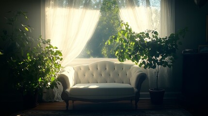 Peaceful and Inviting Living Room with Garden View