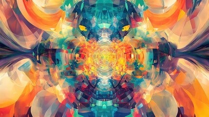 Wall Mural - Kaleidoscope-inspired digital artwork with vibrant color explosions, swirling abstract elements, and futuristic geometric shapes