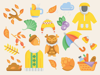 Wall Mural - Seasonal autumn element collection in flat style.Vector illustration