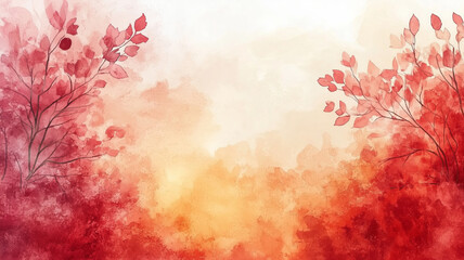 Aufkleber - A painting of autumn tree with orange leaves. The leaves are spread out and background is a mix of orange and white. painting has a warm and inviting mood