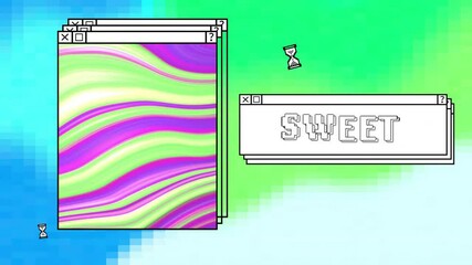 Poster - animation of digital interfaces with sweet text and colourful shapes on colourful background