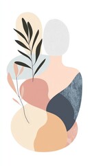 Wall Mural - Minimalist curvy figure with abstract forms and leaf elements.