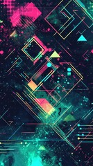 Wall Mural - Vibrant abstract geometric background with neon accents for creative design projects.