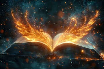 An open book with two wings on the pages