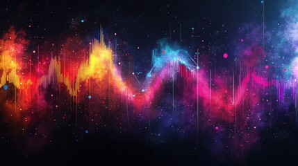 Wall Mural - A colorful wave of sound is projected onto a black background