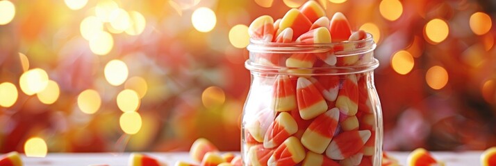 Wall Mural - Festive jar filled with Halloween candy corn