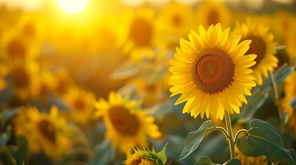 Wall Mural - Blooming Sunflowers: Breathtaking Summer Landscape.Generative AI咲くヒマワリ：息をのむような夏の風景.Generative AI