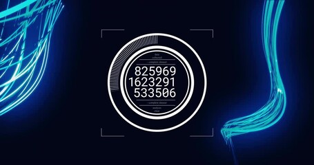 Poster - Animation of scope scanning with data processing over light trails on black background