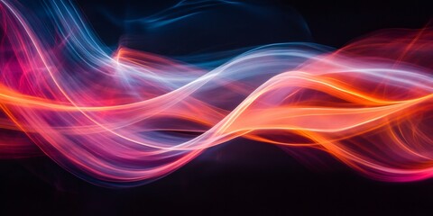 Wall Mural - Abstract glowing lines with red, blue, and orange colors on a black background.