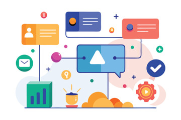 Poster - A colorful digital workspace illustrating data analytics with charts, graphs, and elements of user interface design featuring engaging visuals and organized layout