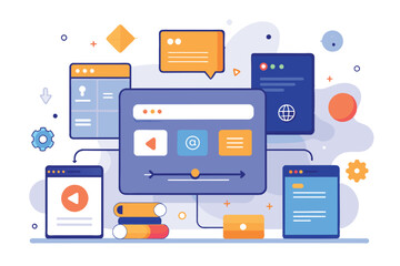 Aufkleber - Creative digital workspace showcasing various user interface elements, colorful graphics, and interactive design elements during daytime