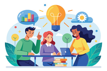 Fototapete - Collaborative brainstorming session with diverse individuals in a modern workspace, showcasing ideas and teamwork during a bright, creative day