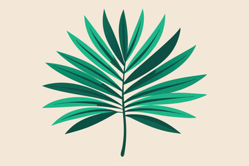 Fototapete - A vibrant green palm leaf displayed against a soft beige background, showcasing its intricate leaf patterns and natural beauty in a minimalist design
