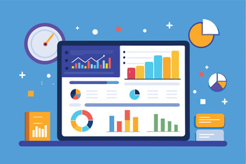 Leinwandbilder - Digital dashboard displaying various charts and graphs illustrating data analysis for business performance in a modern workspace environment
