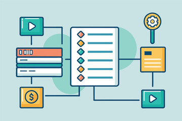 Aufkleber - A digital illustration showcasing interconnected data and secure information management in a modern office environment, emphasizing organization and privacy practices