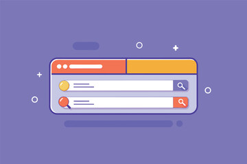 Poster - Search interface design featuring colorful elements with a magnifying glass icon, showing an interactive experience for users during a digital search session