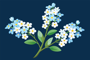 Wall Mural - A vibrant bouquet of blue and white flowers against a soft blue background showcasing delicate petals and lush green leaves in a simple, elegant arrangement