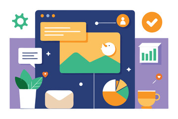 Aufkleber - A colorful digital workspace illustrating data analytics with charts, graphs, and elements of user interface design featuring engaging visuals and organized layout