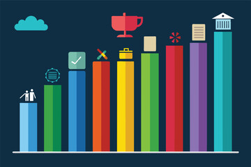 Leinwandbilder - Colorful bar graph displaying various performance metrics across different categories, highlighting achievements and progress in a professional setting