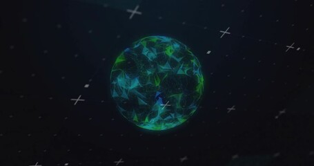 Poster - Animation of globe of shapes over black background