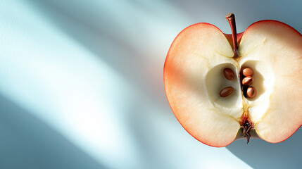 Wall Mural - a halved apple with seeds visible and a fresh, glossy peel against an isolated abstract background