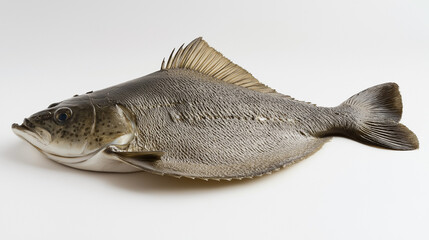 Wall Mural - a whole flounder with its flat body and distinctive pattern against an isolated white background