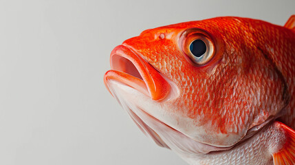 a whole red snapper with its vivid red scales and bright eyes against an isolated white background