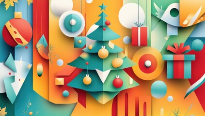 Abstract Christmas Tree with Geometric Decorations