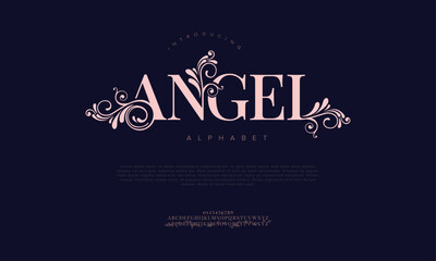 Poster - Angel typography beauty fashion elegant minimalist serif italic fonts decorative wedding vintage retro logos. Minimal luxury font alphabet logo. Vector illustration