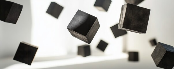 Aufkleber - Floating dark cubes in abstract space, modern design concept