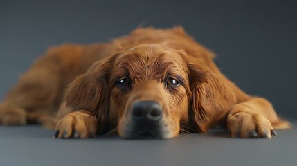 Wall Mural - A close-up of a golden retriever resting with a calm expression.