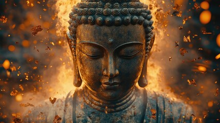 Enlightened Serenity: Buddha in a Blaze of Gold