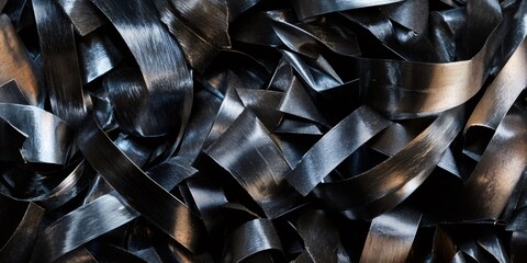 Black woven plastic material with a rippled texture.