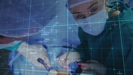 Aufkleber - animation of network of connections over biracial surgeons during operation