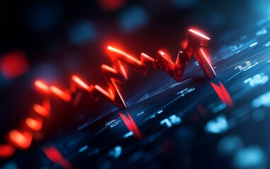 Close-up of a digital financial chart with a red line trend, symbolizing market fluctuations and investment analysis.