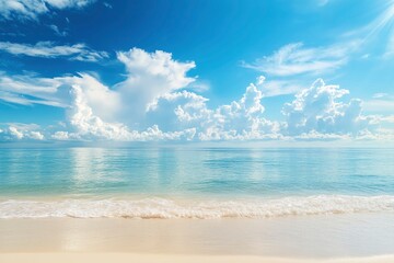 Panorama of clear sky background for summer vacation concept at ocean and summer sea water with sunlight of beautiful cloudy sky , ai